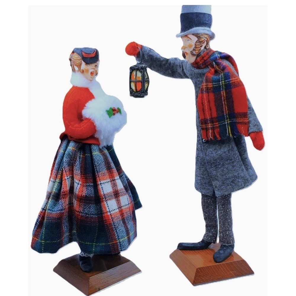 2 Simpich Character Dolls 15" Stovepipe Hat Lantern Man, 12" Muff Lady EXC 1980